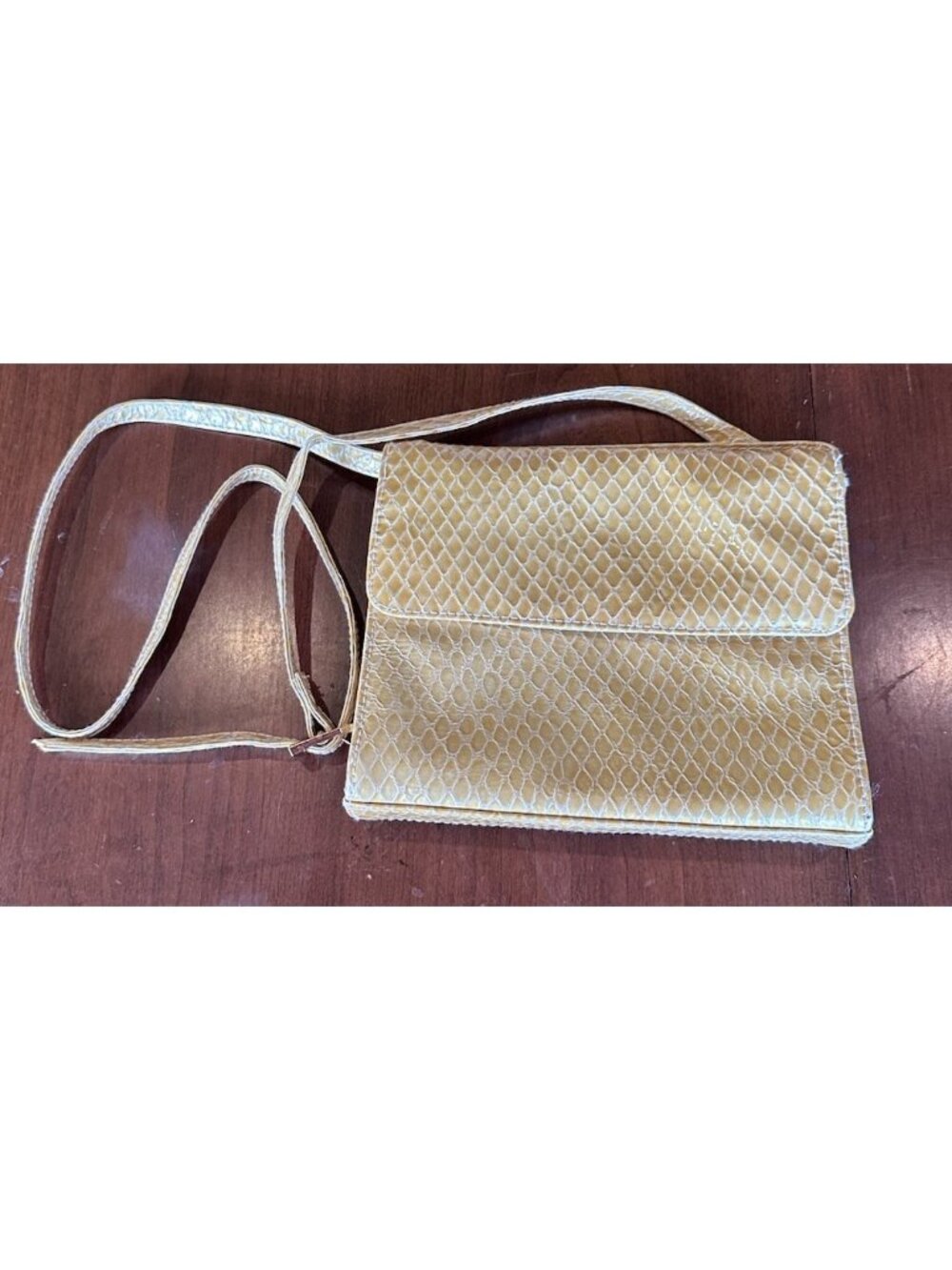 Vintage Nordstrom Yellow Leather Snake Skin Pattern Crossbody Adjustable